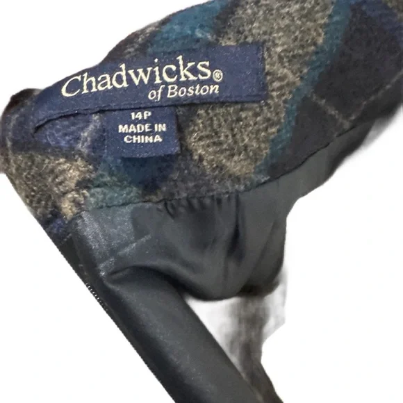 Chadwicks Navy, Teal, and Gray Wool-Blend Plaid Pencil Skirt - Picture 2 of 4